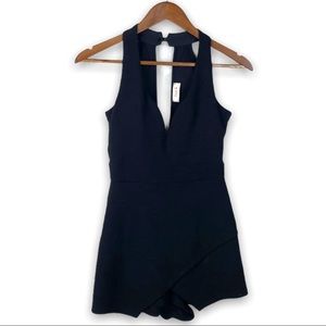 SARAH LA Black Asymmetrical Romper Keyhole Back
